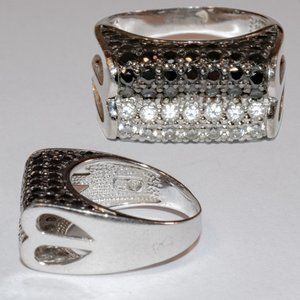 Sterling Silver Pave Set Ring with Cubic Zircon and Black Stones | Ross-Simons